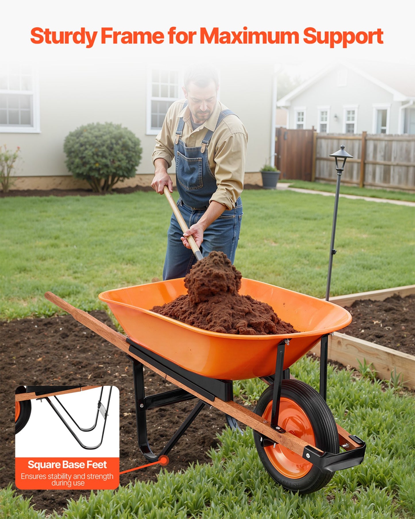 Wheelbarrow Cart, 5 Cu. Ft. Load & 265 Lbs Capacity, One Wheel Garden Dump Cart, Garden Wagon With Metal Handle & 16" Wide Track Wheels, Easy Loading Utility Yard Cart & Wagons For Lawn Farm