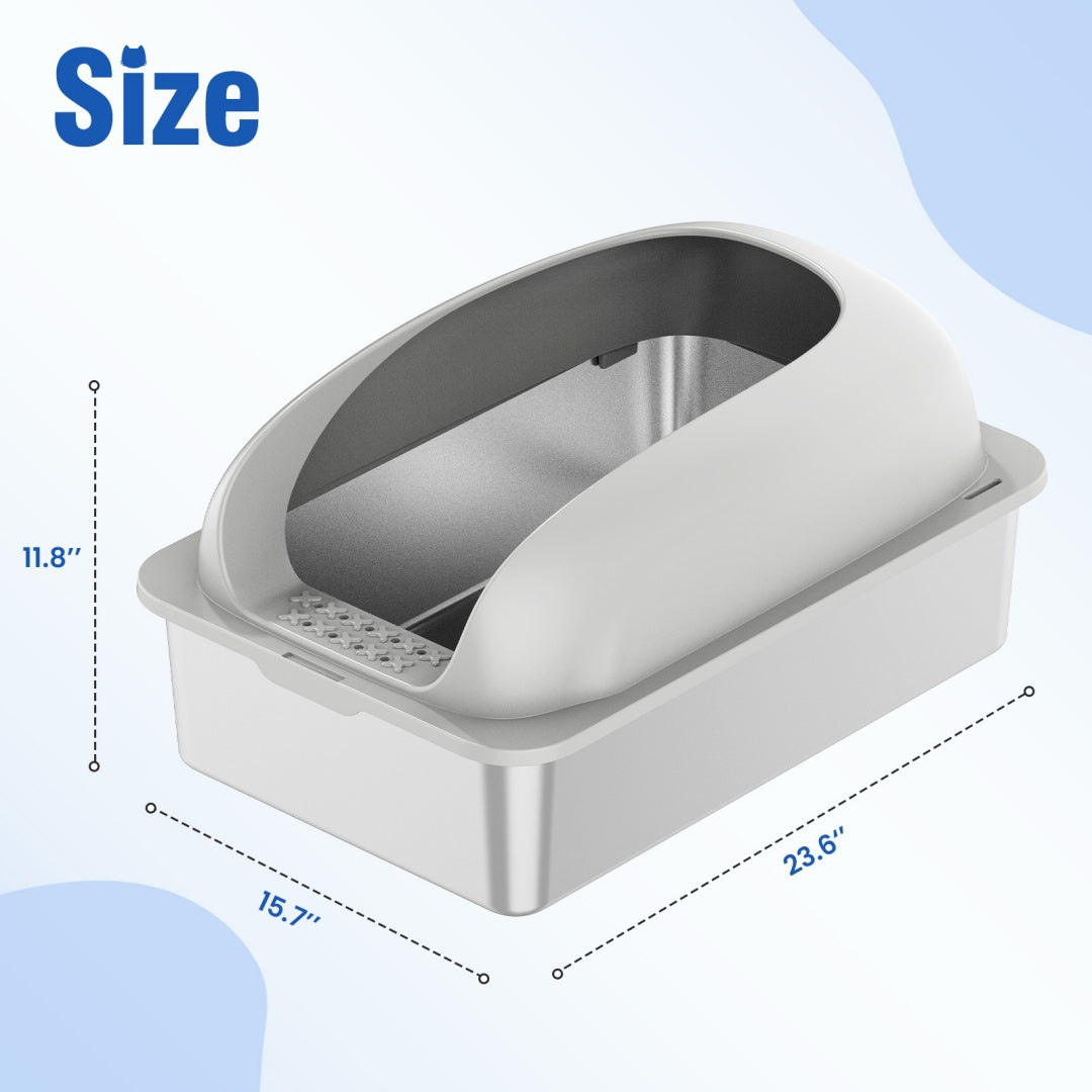 Stainless Steel Cat Litter Box With Lid, Large Cat Litter Box For Big Cats, Scoop And Mat Included