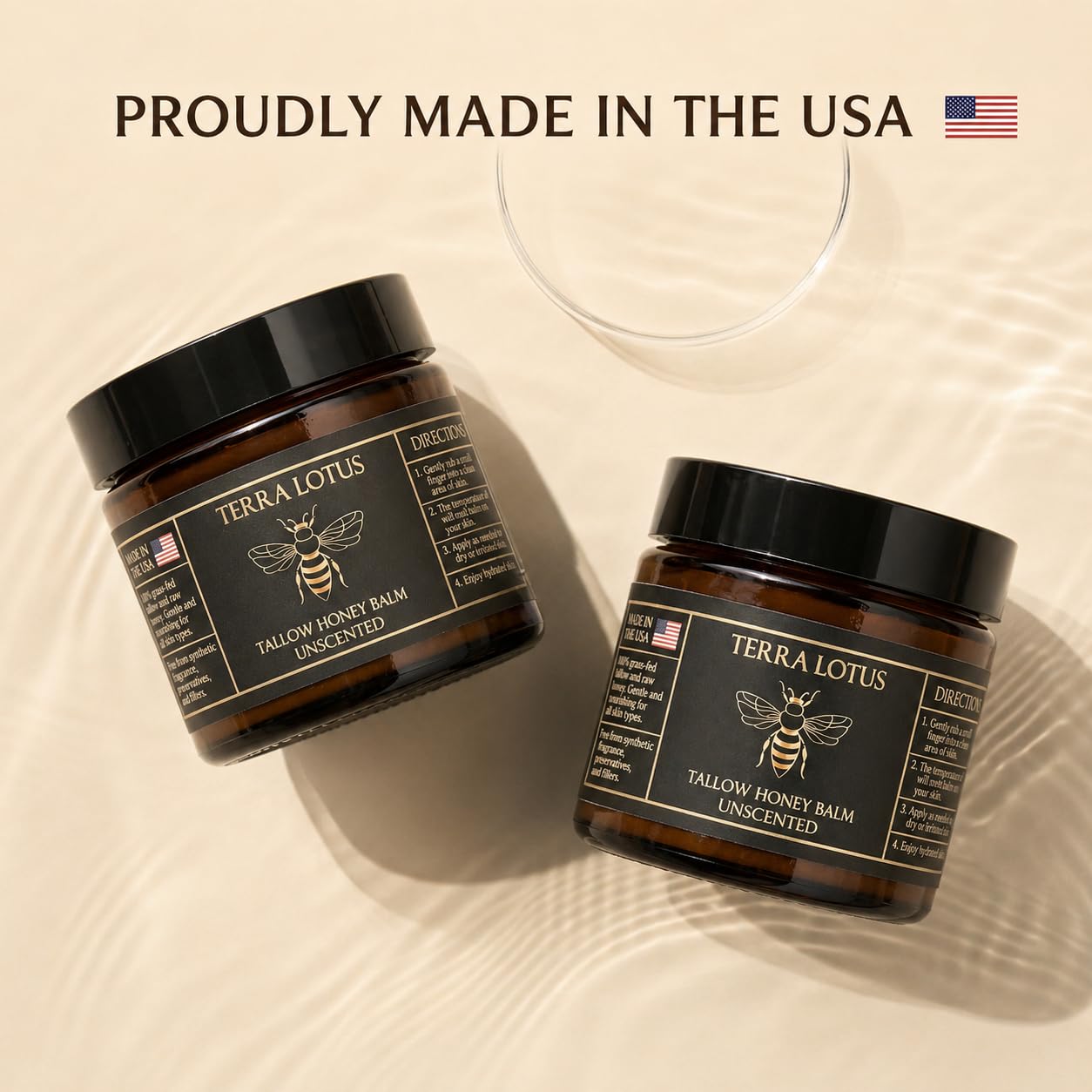 Terra Lotus - Organic Grass-Fed Beef Tallow Balm with Raw Honey - Moisturizing Cream for Soft, Smooth Skin - Handmade All-Natural Moisturizer (2 Oz, Unscented)