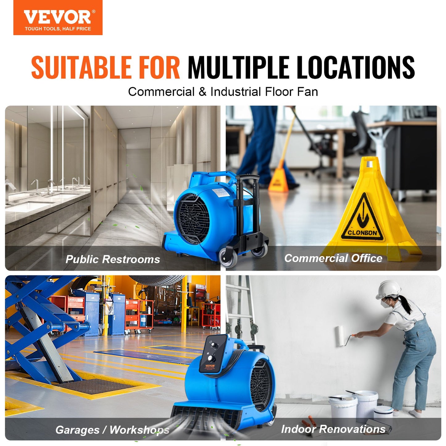 Floor Blower 1560 RPM 4000 CFM Air Mover With 3 Blowing Angles 3-Speeds