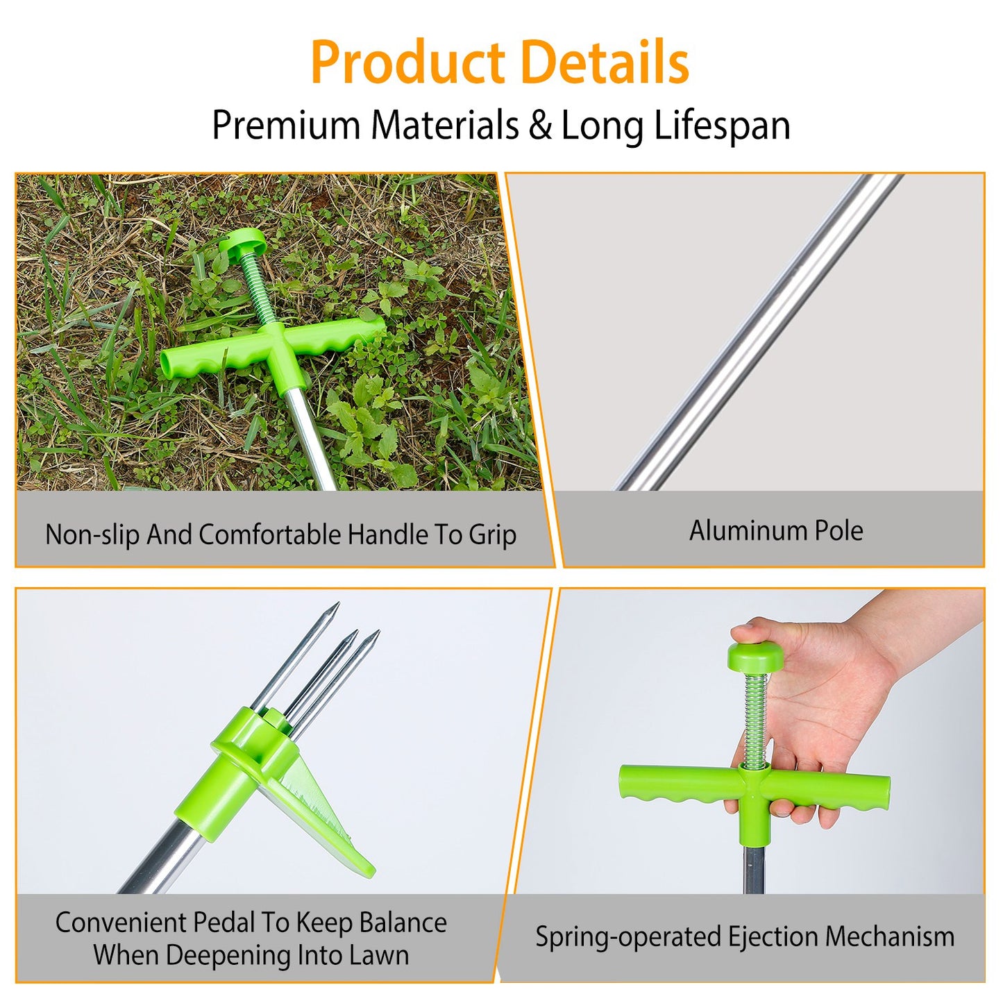 1Pc Weed Puller Twister Stand Up Root Removal Hand Tool 3 Claws Aluminum Grass Manual Remover 38.98in Long Handle With Foot Pedal For Spring Summer