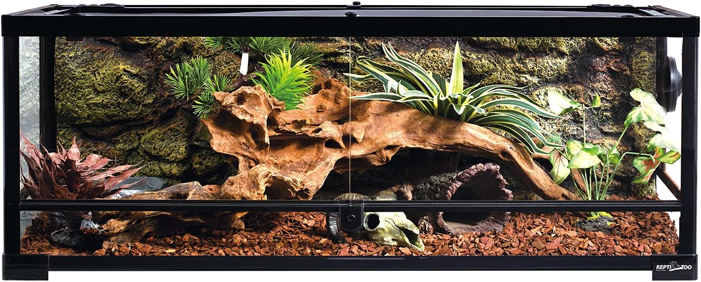 REPTI ZOO Full Glass 35 Gallon Reptile Tank, Front Opening Wide & Low Reptile Terrarium 36" x 18"x 12" for Lizard Gecko Tortoise Snake, Top Screen Ventilation & Anti Escape Lid