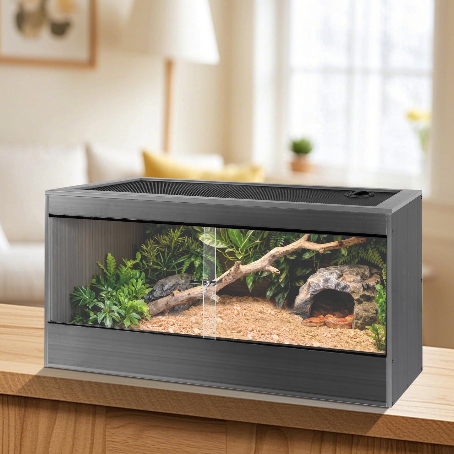 50 Gallon Reptile Enclosure, 36x18x18 Composite PVC Reptile Tank Terrarium, 36" Wide Lightweight Eco Reptile Habitat Lounge for Ball Python Bearded Dragon Gecko Turtle