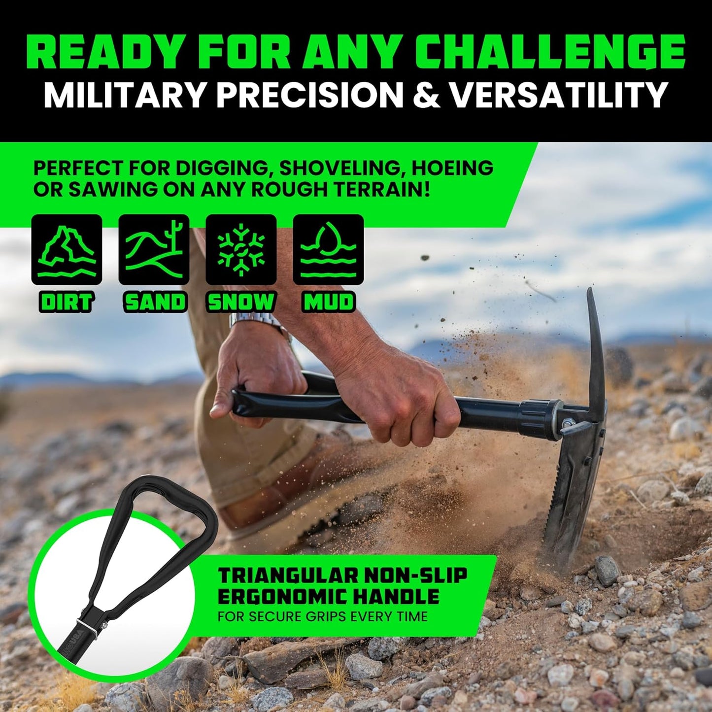 Rhino USA Offroad Recovery Kit – 2 Traction Boards & Folding Shovel w/Pick – Heavy Duty Carbon Steel Entrenching Tool and Tire Traction Mats for Sand, Mud & Snow – Includes Carry Bag & Leashes -Black