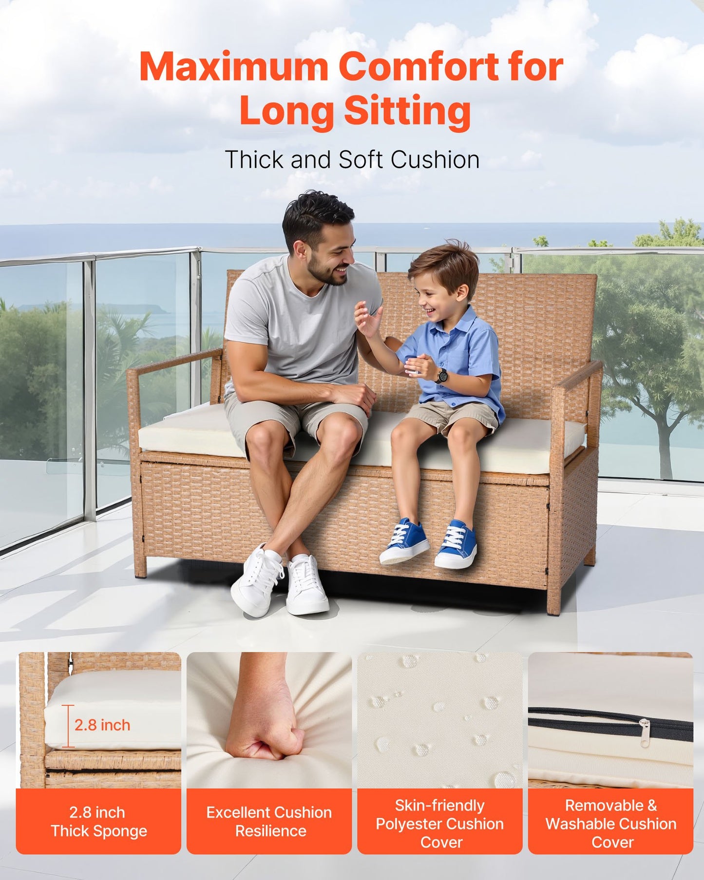Outdoor Storage Bench PE Rattan 70Gal Deck Box Waterproof Outdoor Seat & Storage