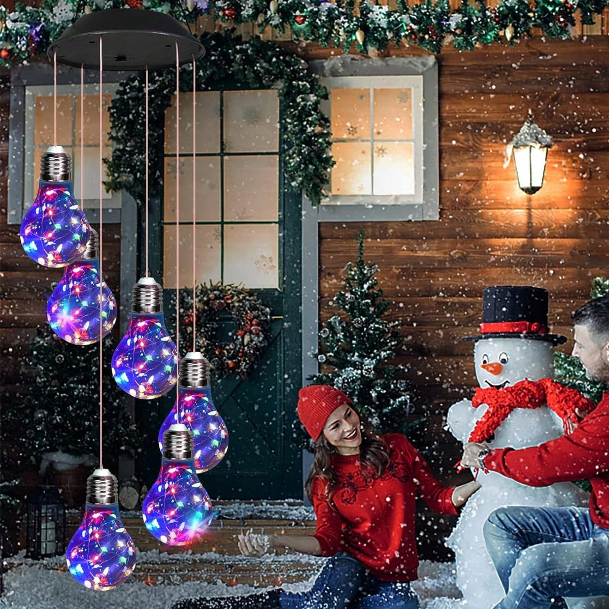 Colorful LED Solar Wind Chimes 21.6inch Light Bulb Shape Mobile Hanging Wind Chime Outdoor Waterproof Decorative Solar Powered Lights For Porch Deck Garden Patio Balcony Decor