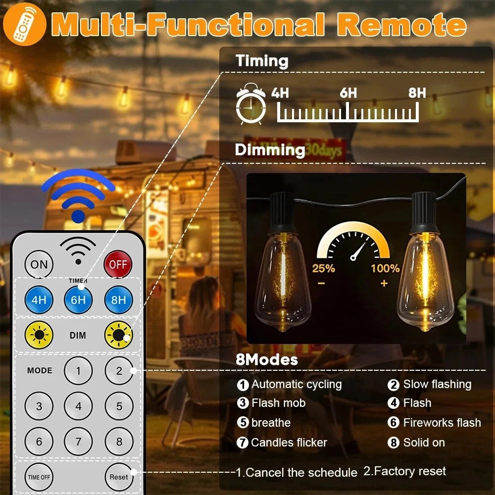 Outdoor Solar String Lights LED Bulbs For Patio Backyard Yard Gazebo Porch Party