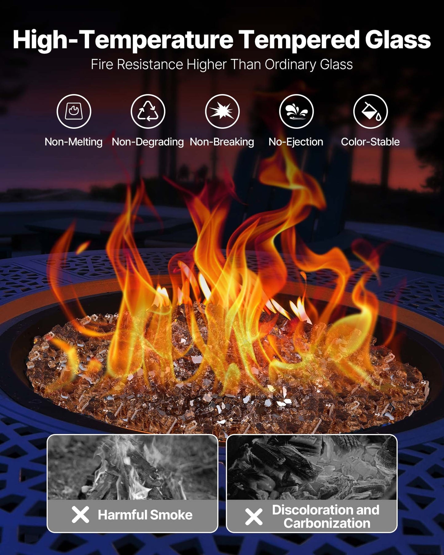 10 LBS Fire Glass 1/4-Inch Fireplace Glass Rocks For Fire Pit Table Copper