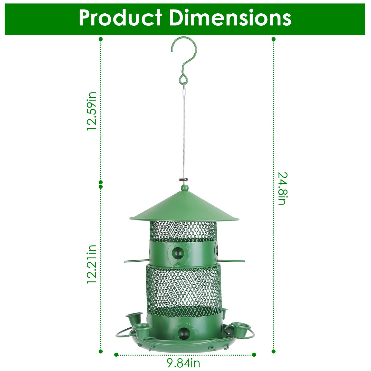 1Pc Wild Bird Feeder Squirrel-Proof Chew-Proof Metal Bird Seed Feeder Outdoor Hanging Bird Feeder With 360 Degree Circular Perches Water Cups For Yard Garden Patio Spring Summer