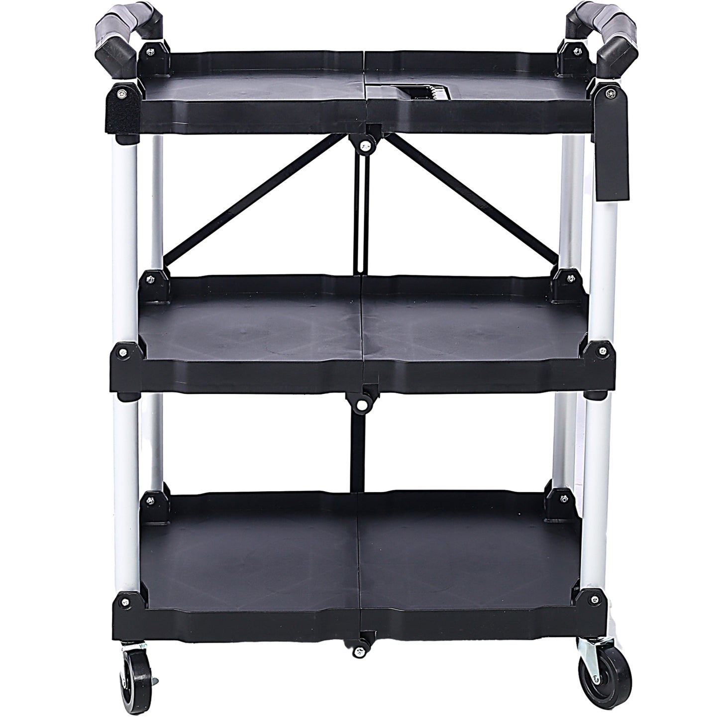 3-Layer Folding Collapsible Service Cart, Black, 50 Lb Capacity