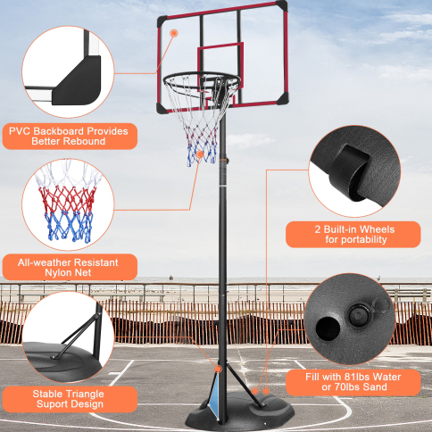 Portable Basketball Hoop System Stand Height Adjustable 7.5ft - 9.2ft With 32 Inch Backboard And Wheels For Youth Adults Indoor Outdoor Basketball Goal