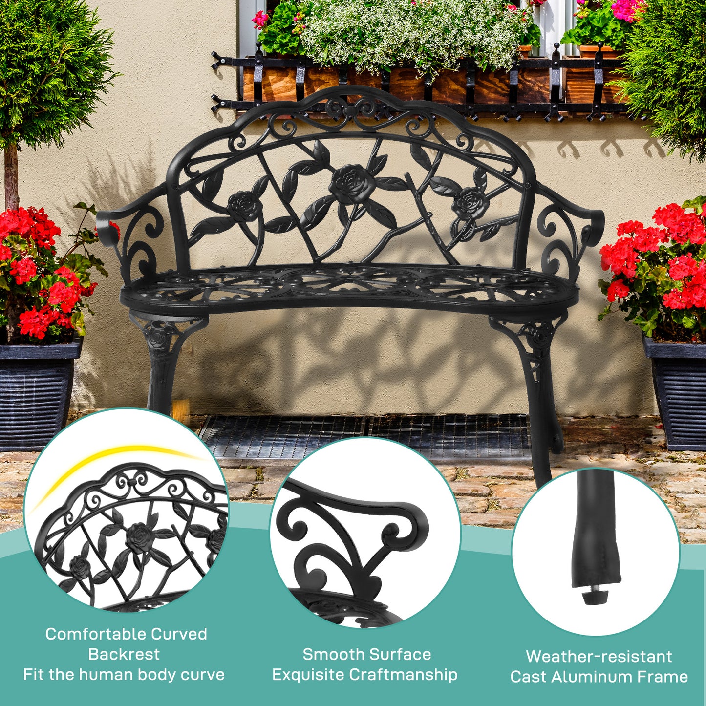 38.5in Rose Type, Courtyard Benches