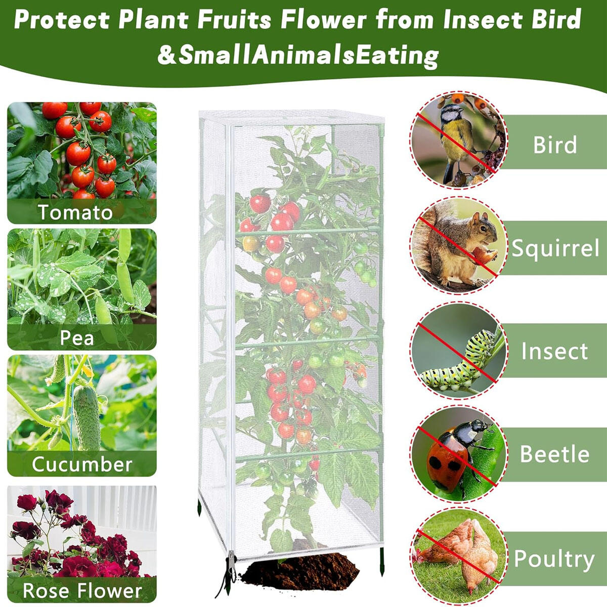 Tomato Cage Square Kit Garden Bird Netting Plant Cover With Zipper And Drawstring