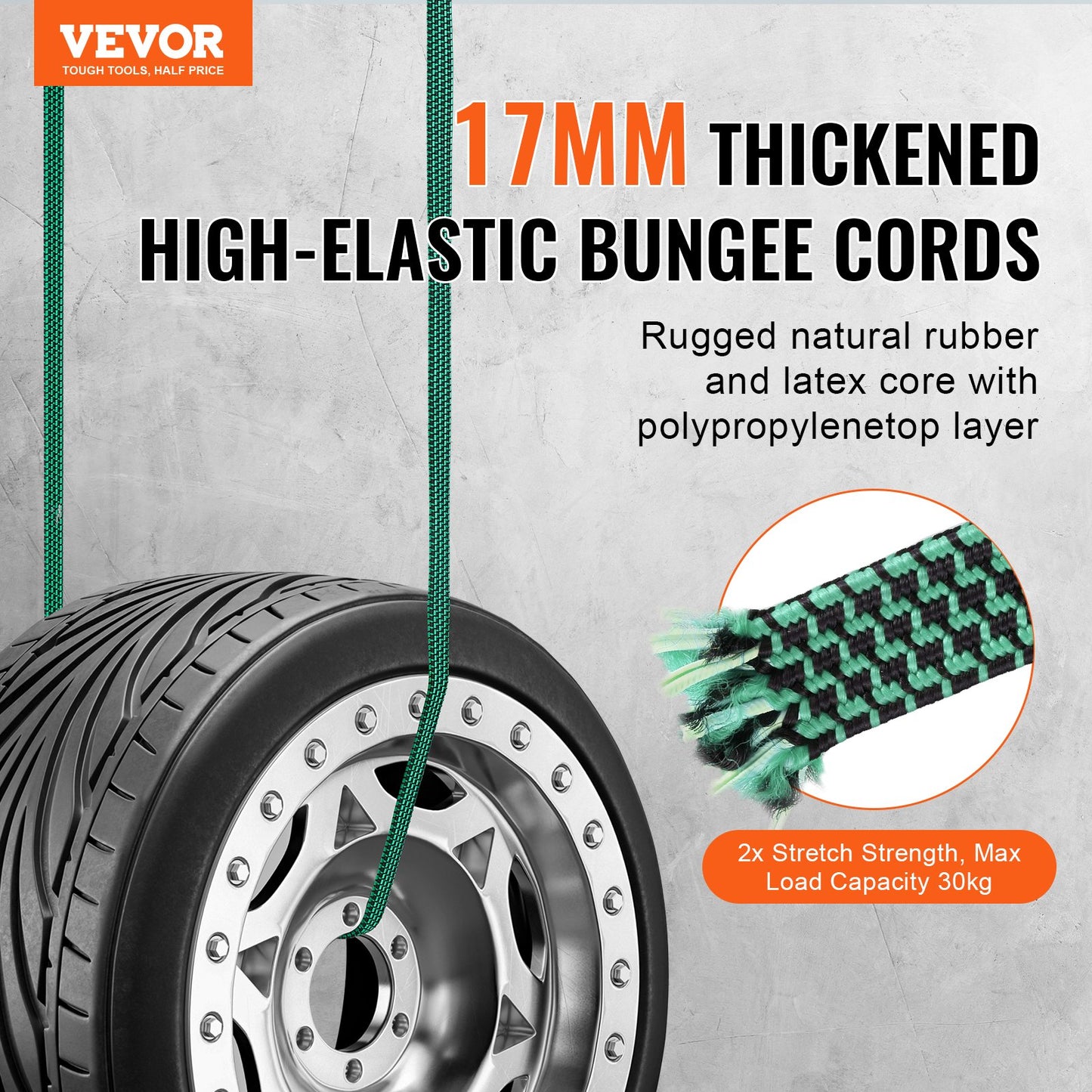 32 Pcs Flat Bungee Cord Set 17 Mm Heavy Duty Bungee Straps With J-Hooks
