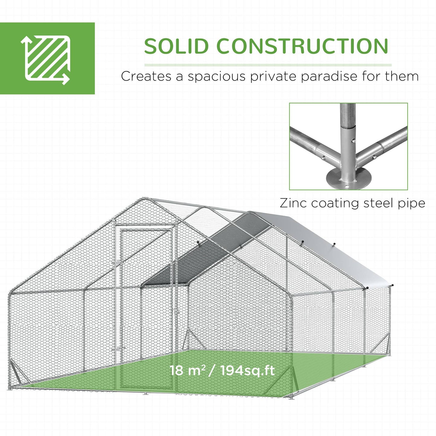 10’ x 20’ x 6.5’ Chicken Coop Cage, Outdoor Hen House w/Cover & Lockable Door