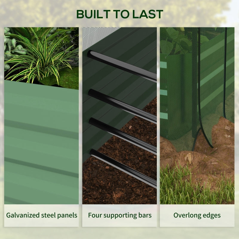 Galvanized Steel Planter Box With Crop Cage And Shade Cloth, Raised Garden Bed-Green