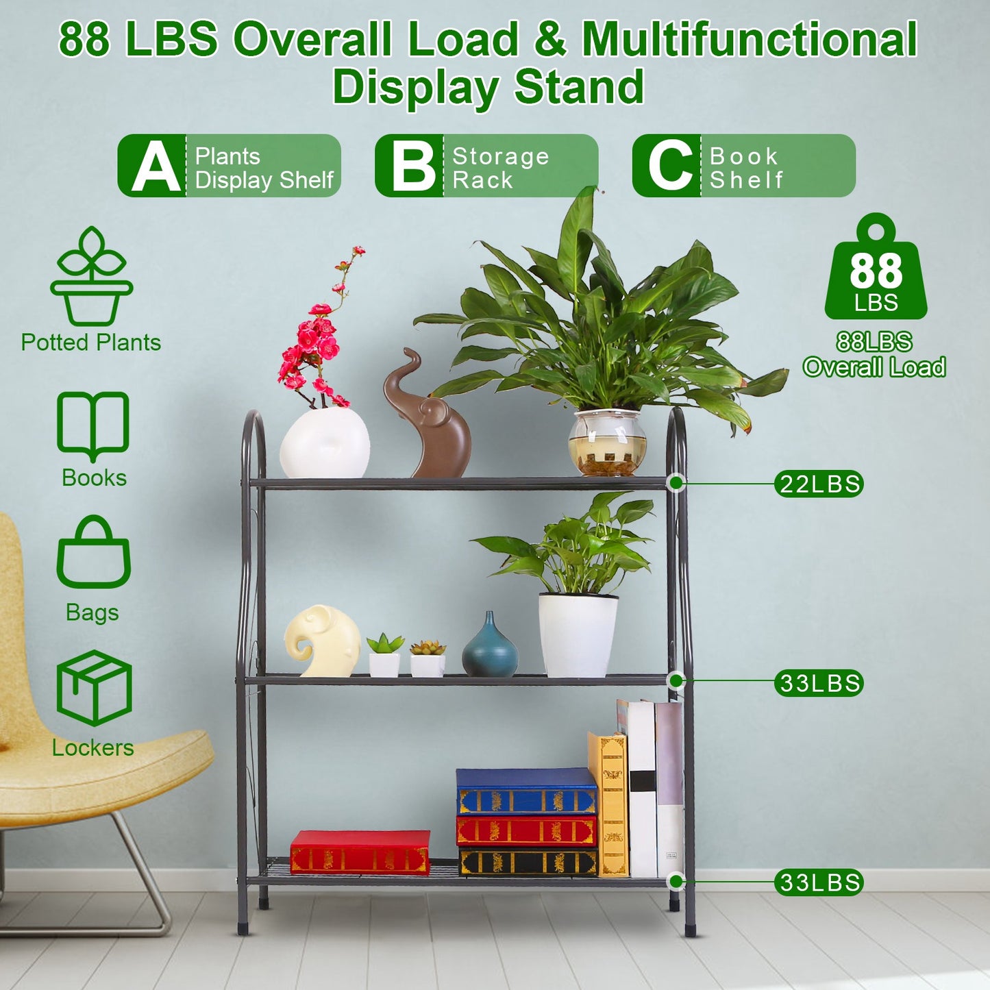 1Pc 3 Tier Plant Stand Shelf Flower Pot Holder Display Rack 88LBS Utility Storage Organizer