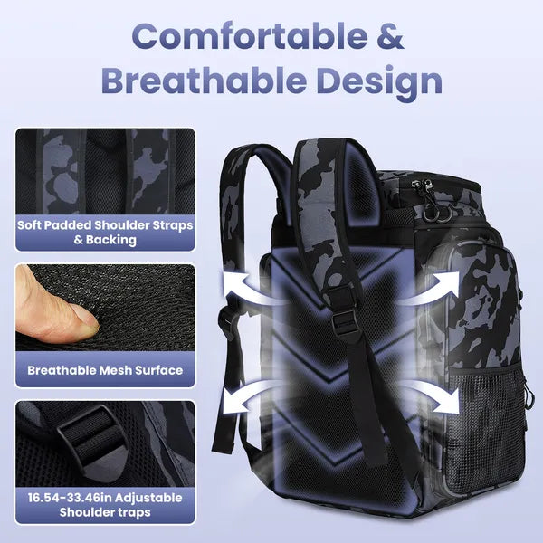 42L&11Gal Fishing Backpack Large Capacity Fishing Tackle Storage Bag With Rod Holders 16-Pocket Water-Resistant With Divider Adjustable Padded Straps For Fishing Gear Outdoor Camping Hiking