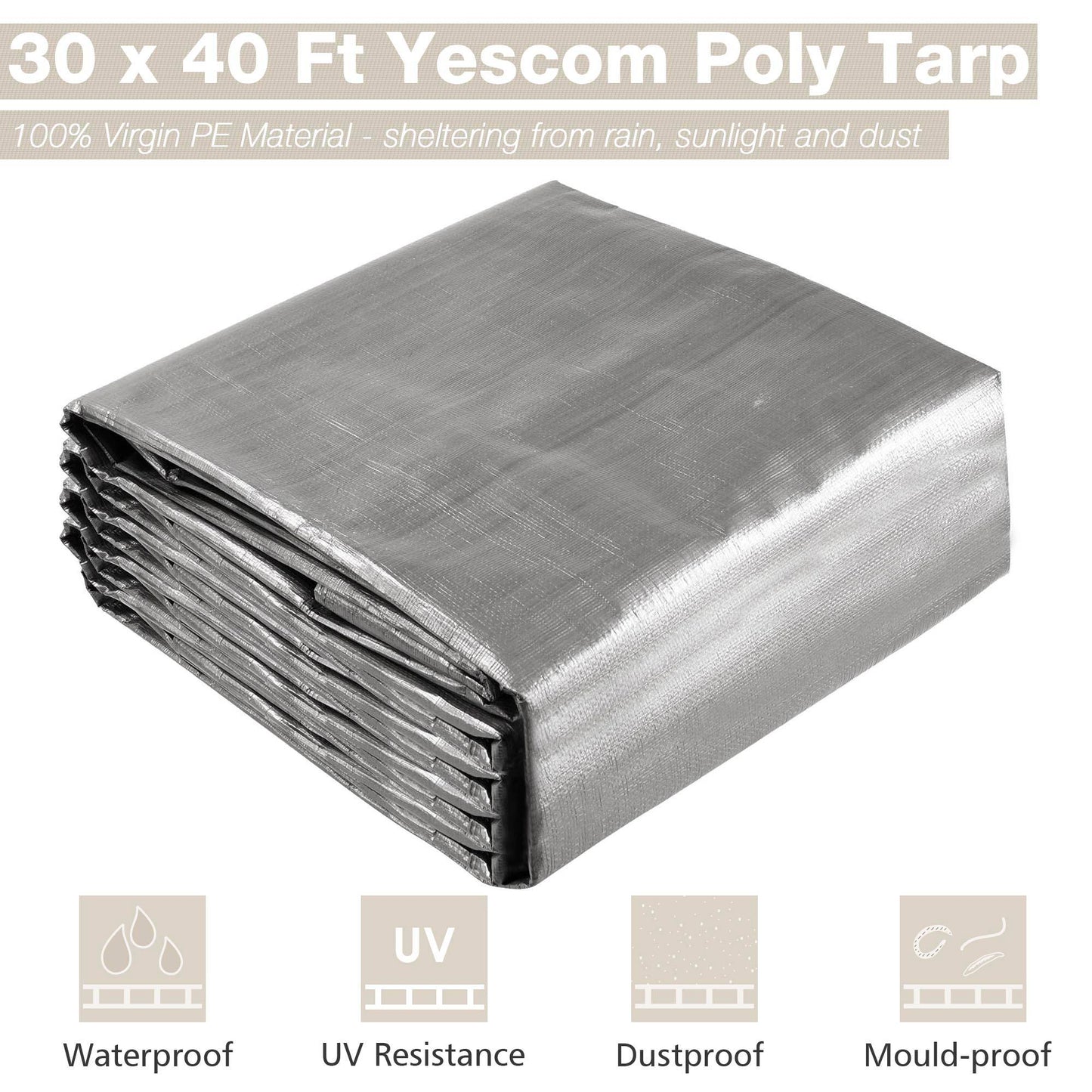 30x40ft Heavy Duty Poly Tarp Silver Black