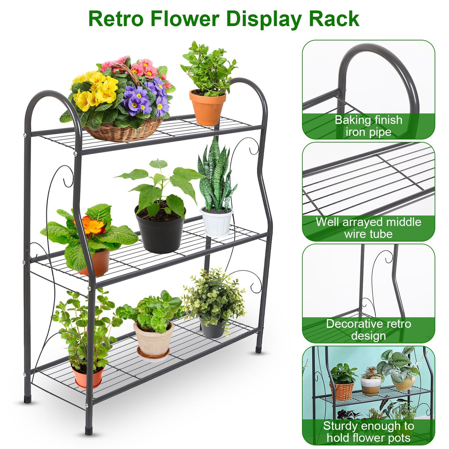 1Pc 3 Tier Plant Stand Shelf Flower Pot Holder Display Rack 88LBS Utility Storage Organizer