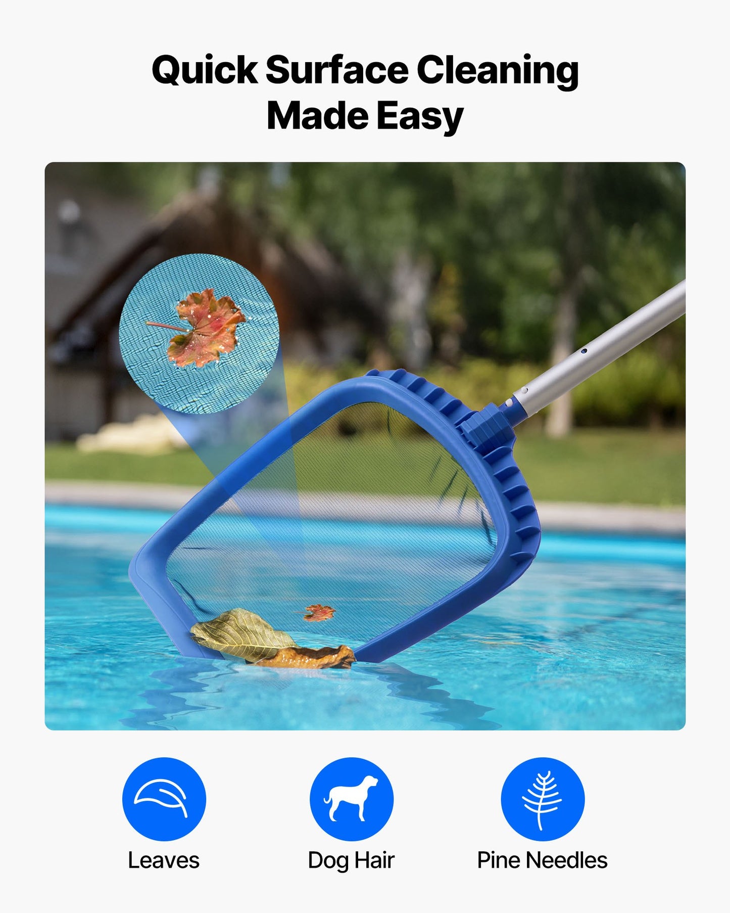 Swimming Pool Cleaing Kit With Leaf Skimmer Bag Rake Nets & 2 Brush Heads