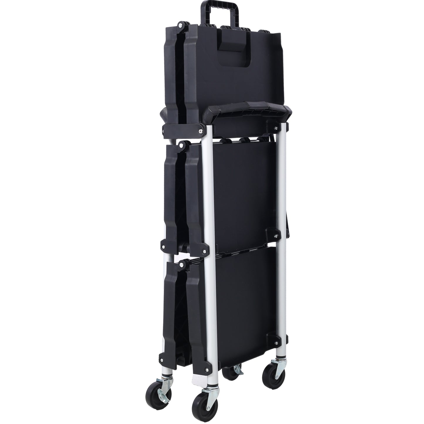 3-Layer Folding Collapsible Service Cart, Black, 50 Lb Capacity