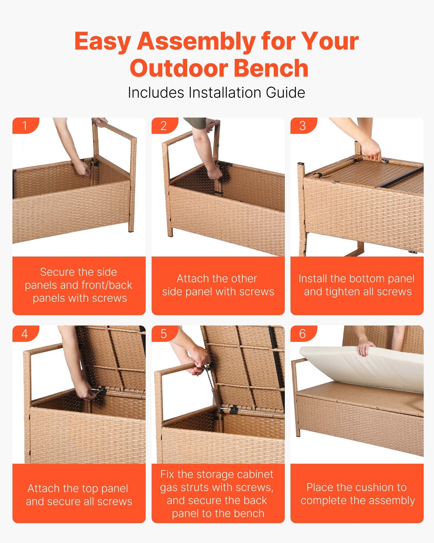 Outdoor Storage Bench PE Rattan 70Gal Deck Box Waterproof Outdoor Seat & Storage