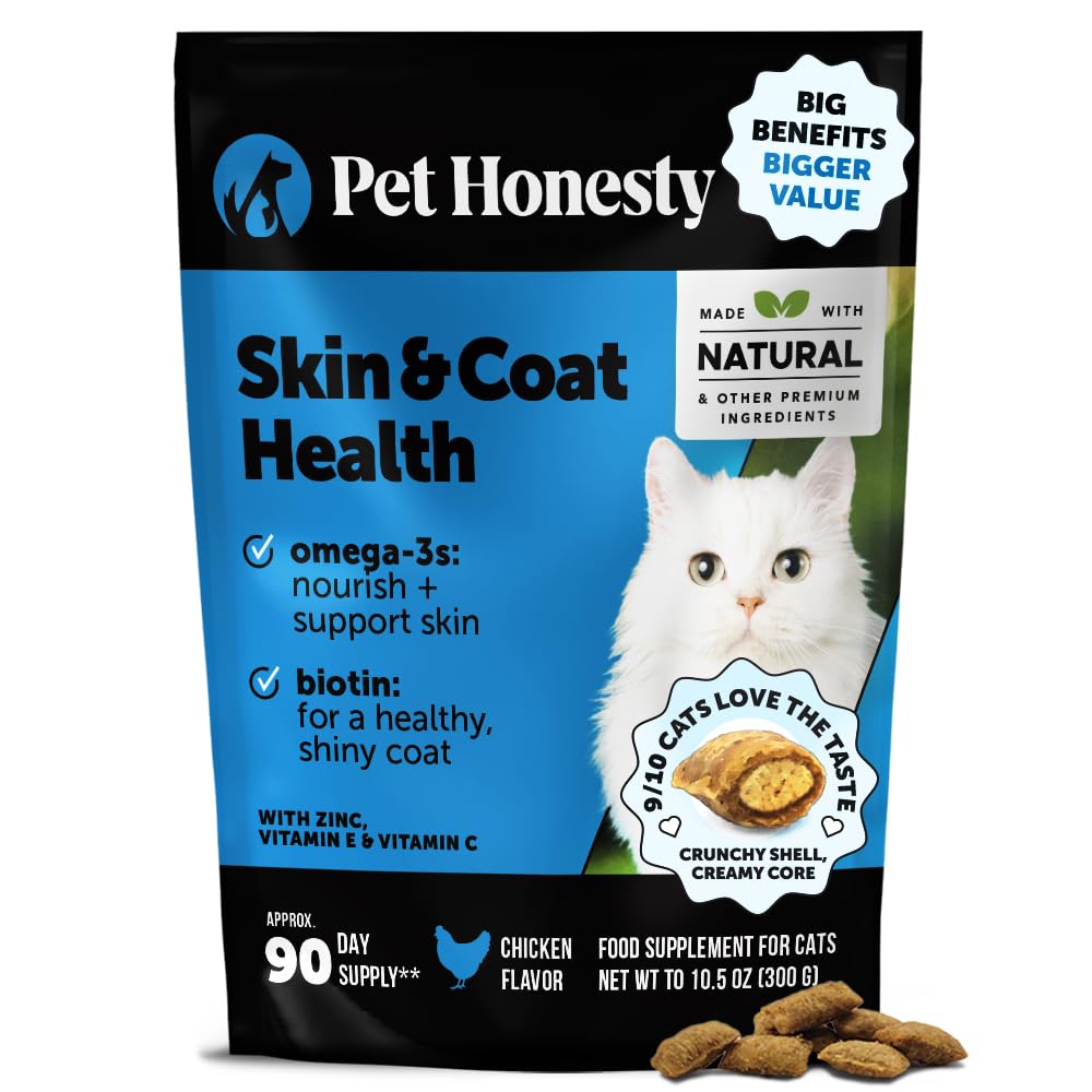 Cat Skin & Coat Health Chews – Crunchy & Creamy Treats with Omegas, Vitamin C & E, Biotin – Soothes Itchy, Dry Skin, Reduces Shedding & Promotes a Shiny Coat – Cat Vitamins (Chicken 30-Day Supply)