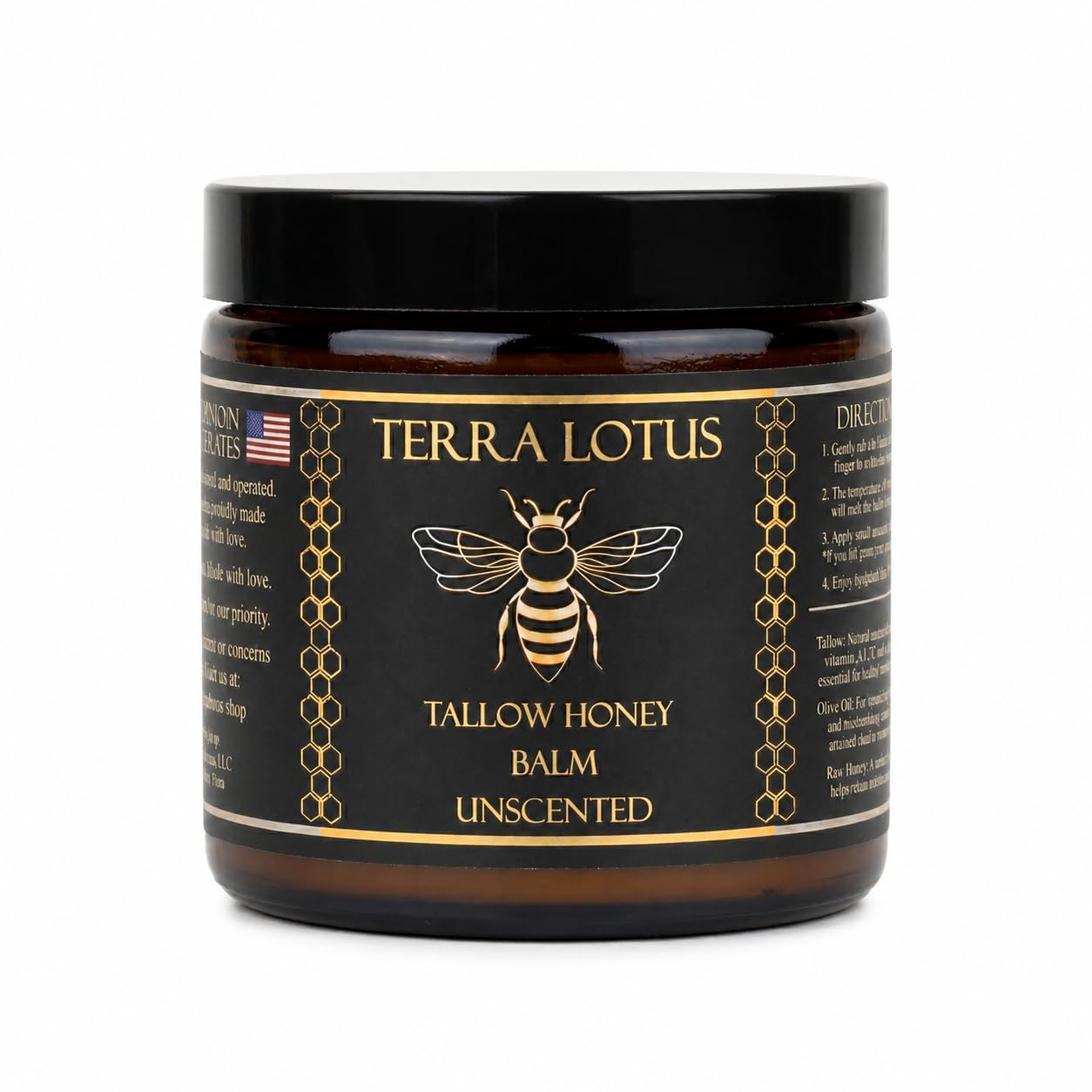 Terra Lotus - Organic Grass-Fed Beef Tallow Balm with Raw Honey - Moisturizing Cream for Soft, Smooth Skin - Handmade All-Natural Moisturizer (2 Oz, Unscented)