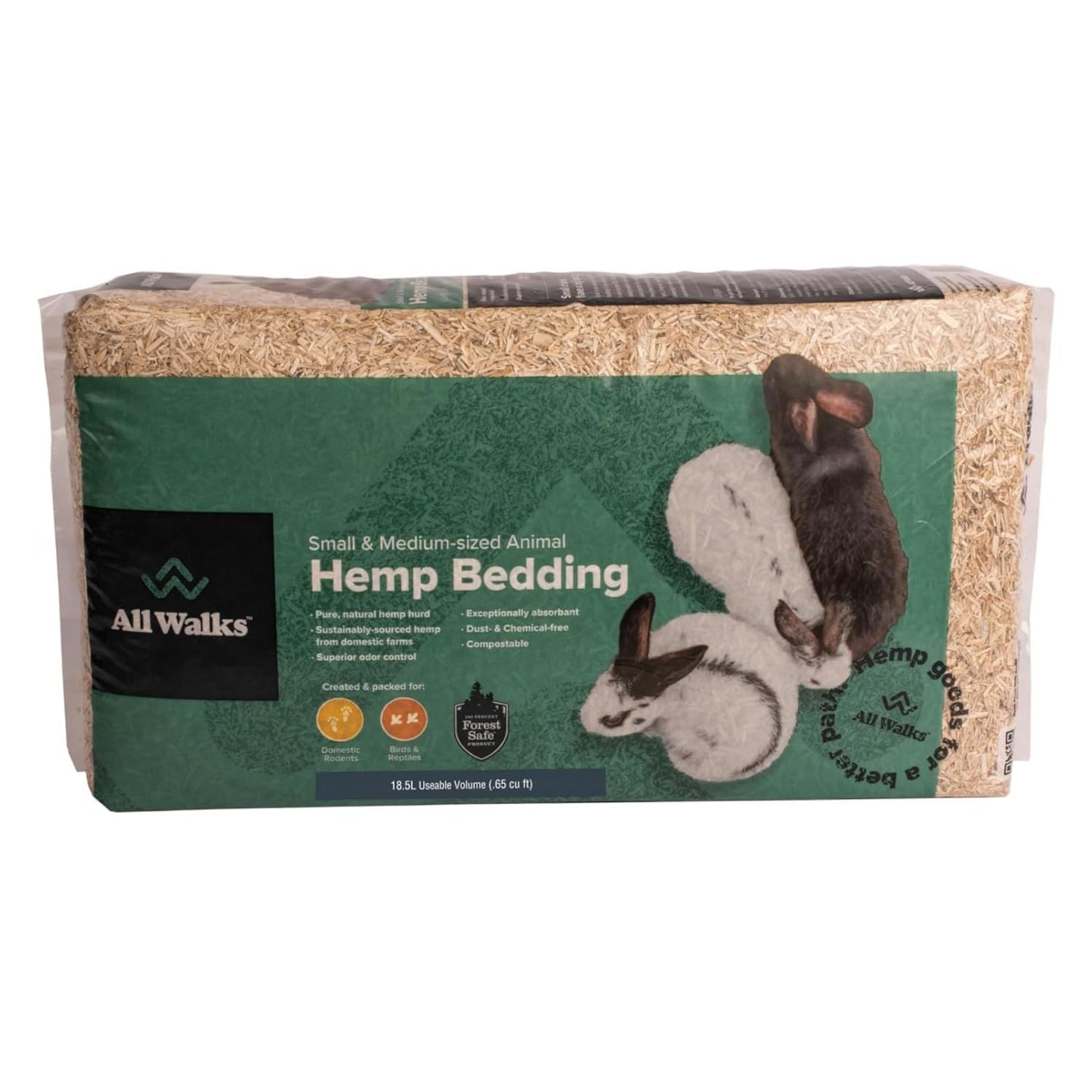 All Walks 18.5 Liter Premium Natural Hemp Bedding, Odor Control, Low Dust, Highly Absorbent, for Rabbits, Hamsters, & Small Animals, Biodegradable, Made in USA