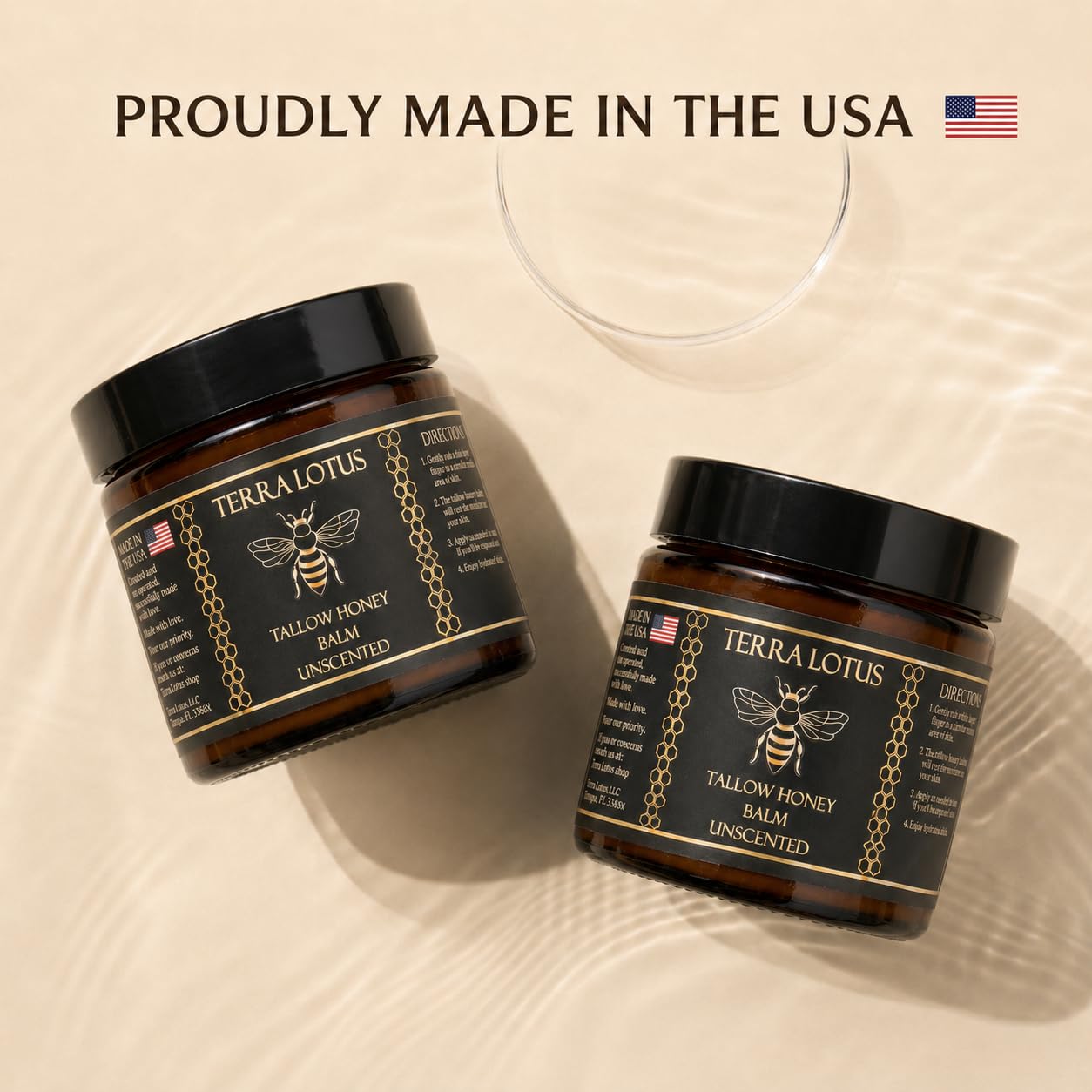 Terra Lotus - Organic Grass-Fed Beef Tallow Balm with Raw Honey - Moisturizing Cream for Soft, Smooth Skin - Handmade All-Natural Moisturizer (2 Oz, Unscented)