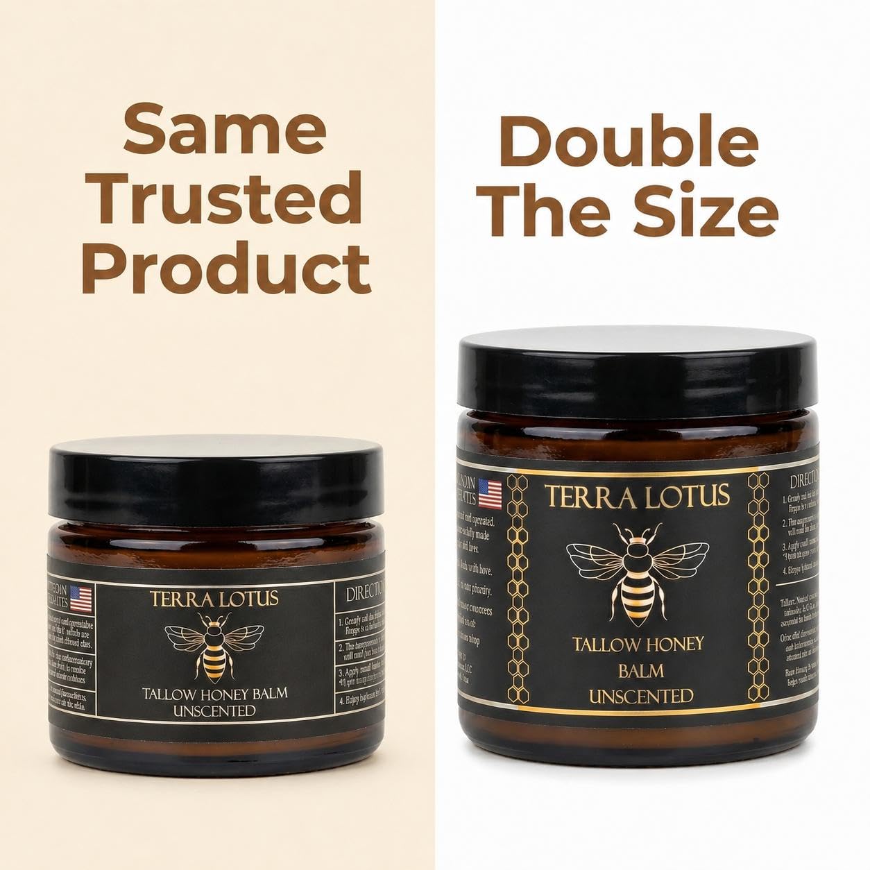 Terra Lotus - Organic Grass-Fed Beef Tallow Balm with Raw Honey - Moisturizing Cream for Soft, Smooth Skin - Handmade All-Natural Moisturizer (2 Oz, Unscented)