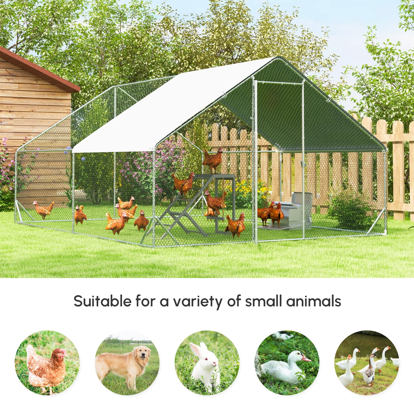 10’ x 20’ x 6.5’ Chicken Coop Cage, Outdoor Hen House w/Cover & Lockable Door