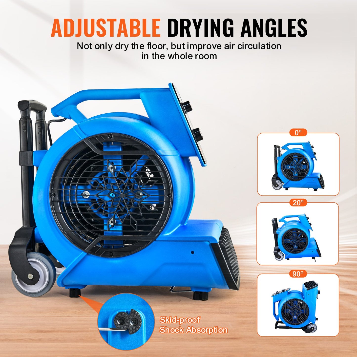 Floor Blower 1560 RPM 4000 CFM Air Mover With 3 Blowing Angles 3-Speeds