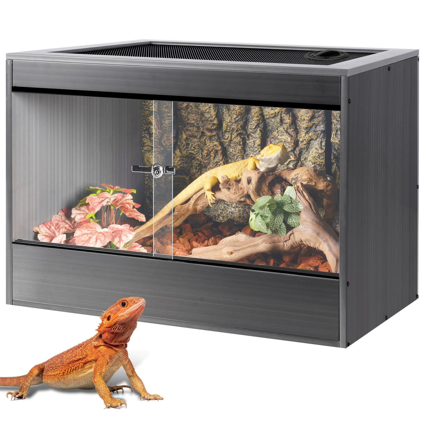 50 Gallon Reptile Enclosure, 36x18x18 Composite PVC Reptile Tank Terrarium, 36" Wide Lightweight Eco Reptile Habitat Lounge for Ball Python Bearded Dragon Gecko Turtle