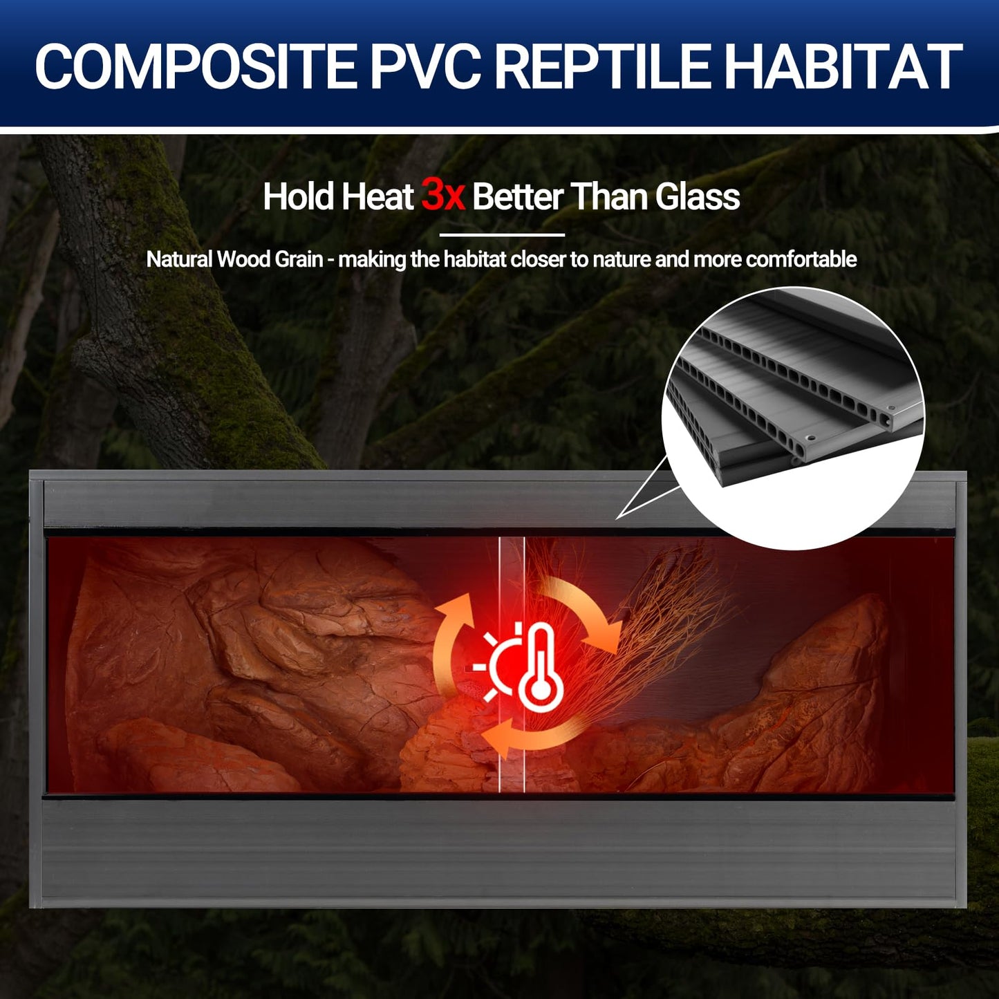 50 Gallon Reptile Enclosure, 36x18x18 Composite PVC Reptile Tank Terrarium, 36" Wide Lightweight Eco Reptile Habitat Lounge for Ball Python Bearded Dragon Gecko Turtle