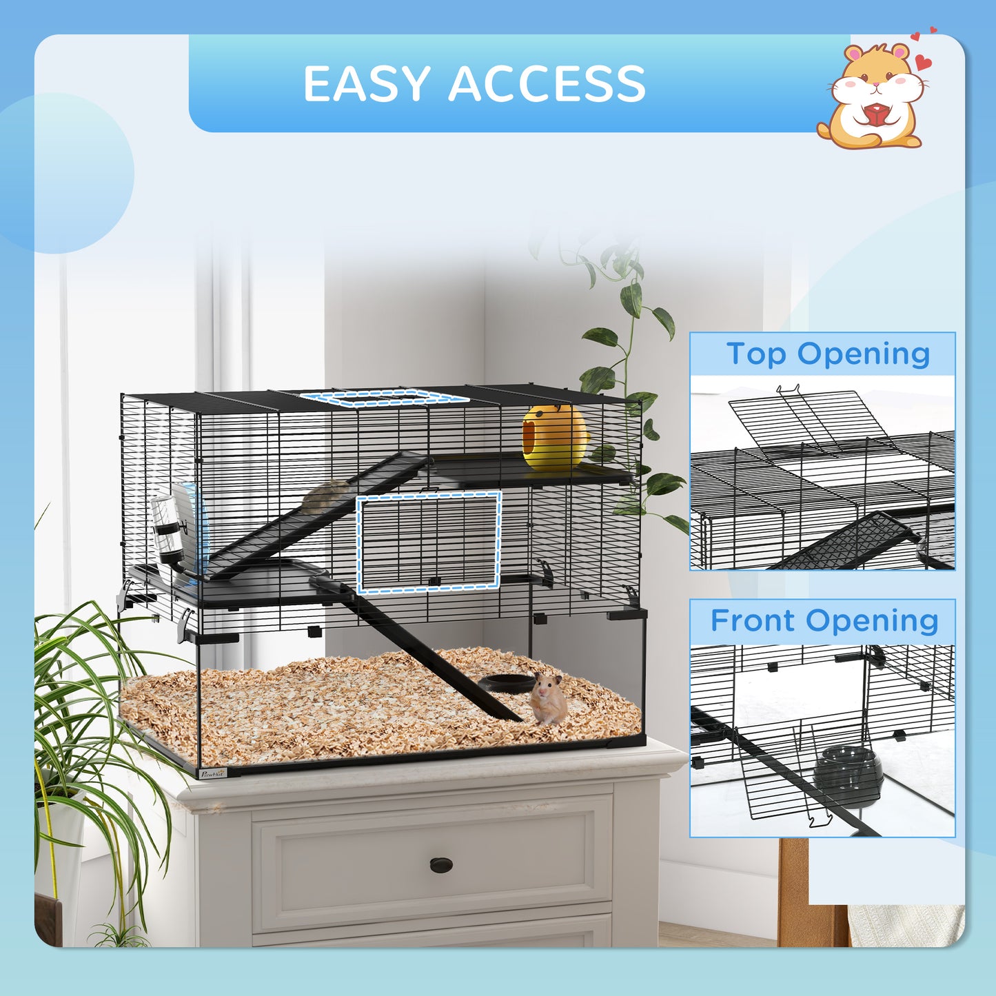 31" Hamster Cage, Gerbil Cage with Glass Basin for Small Hamsters, Black