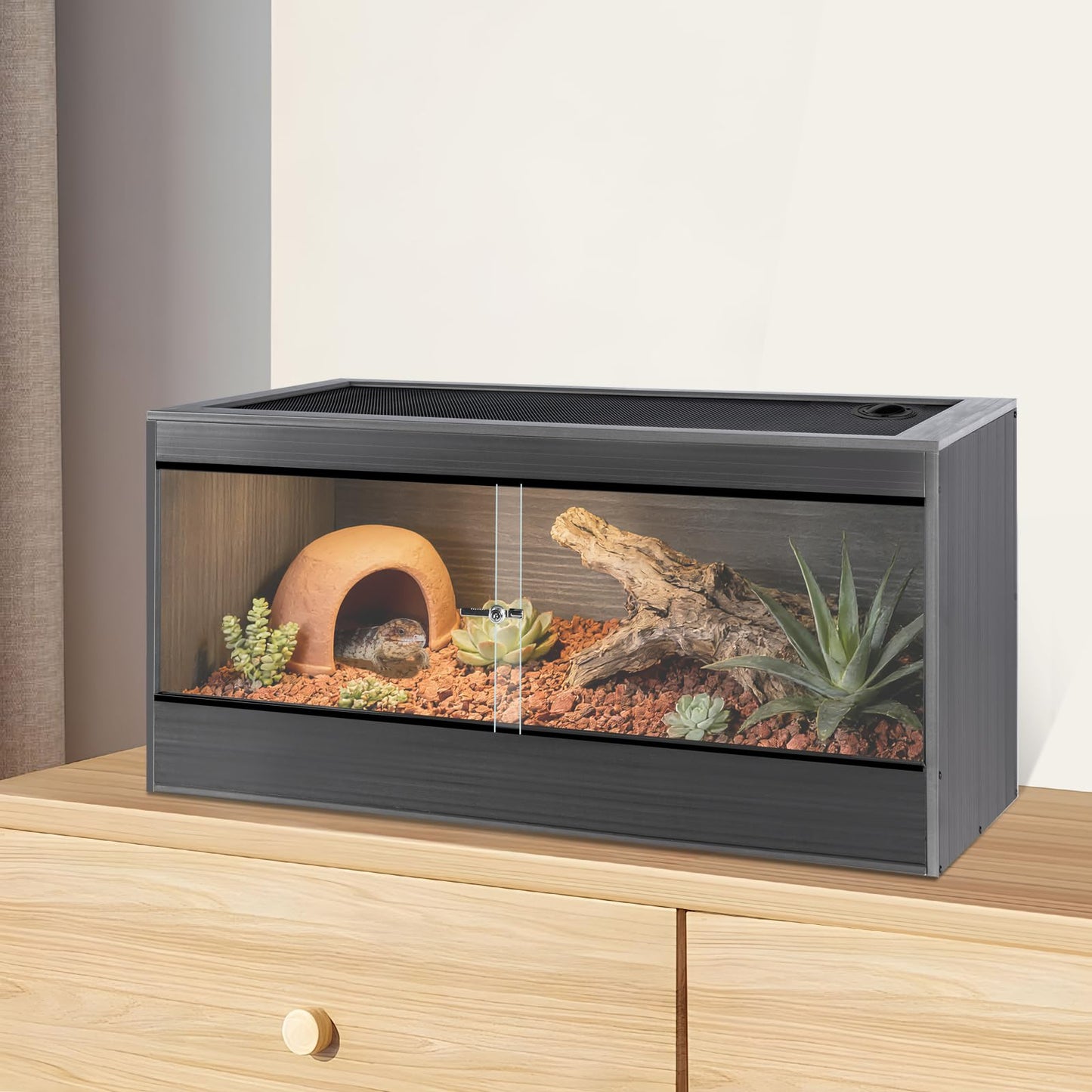 50 Gallon Reptile Enclosure, 36x18x18 Composite PVC Reptile Tank Terrarium, 36" Wide Lightweight Eco Reptile Habitat Lounge for Ball Python Bearded Dragon Gecko Turtle