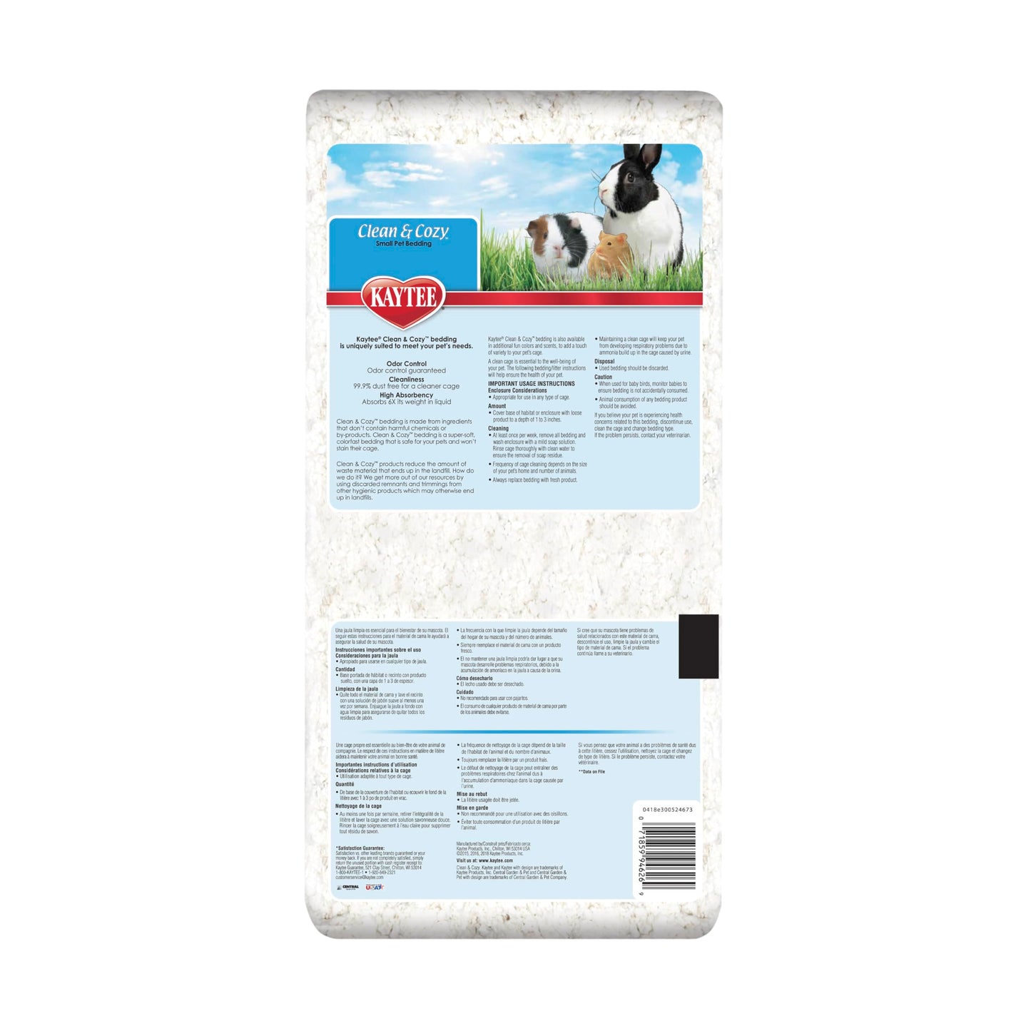 Kaytee Clean & Cozy White Paper Bedding, Made for Small Animals, 100 Liters, Pack of 2