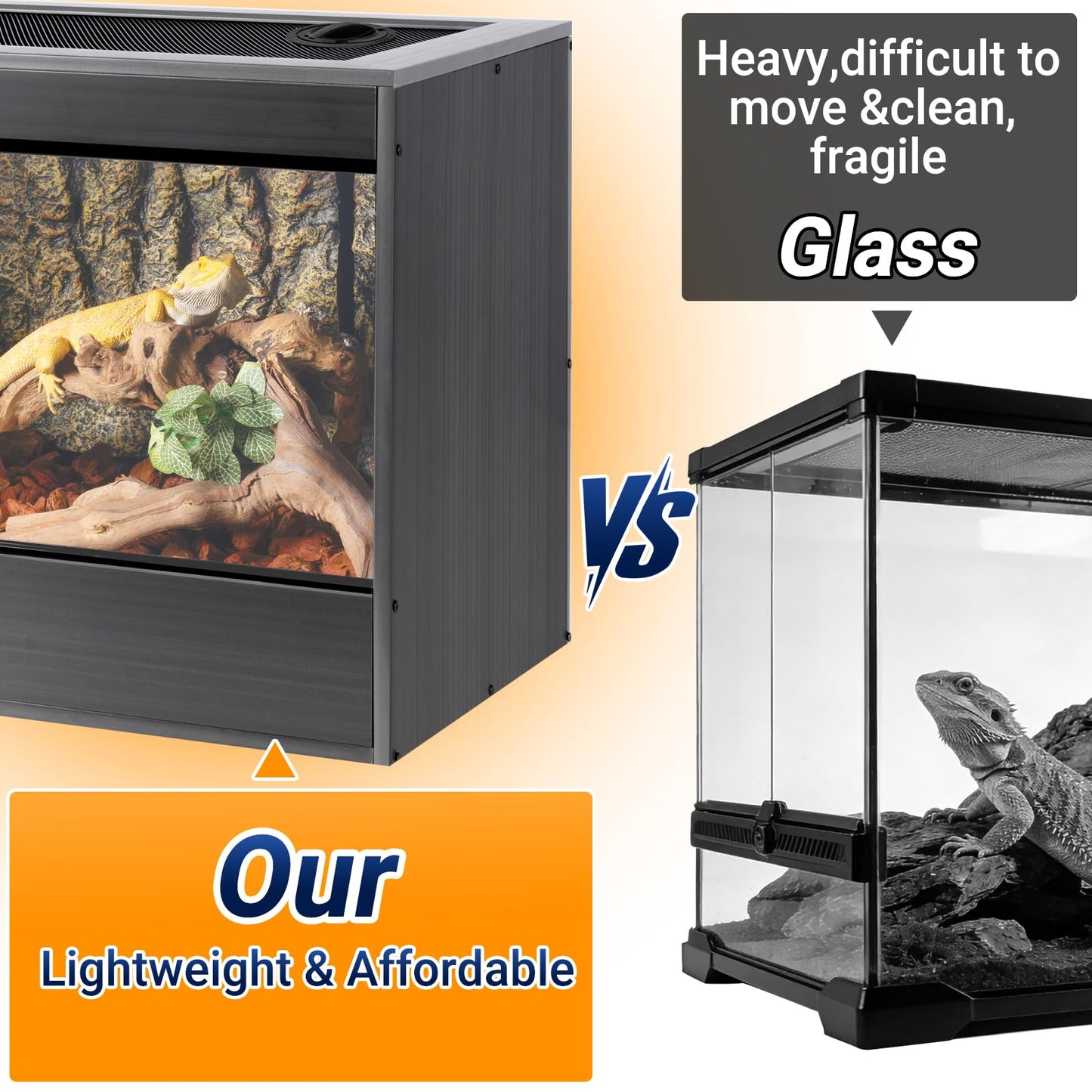 50 Gallon Reptile Enclosure, 36x18x18 Composite PVC Reptile Tank Terrarium, 36" Wide Lightweight Eco Reptile Habitat Lounge for Ball Python Bearded Dragon Gecko Turtle