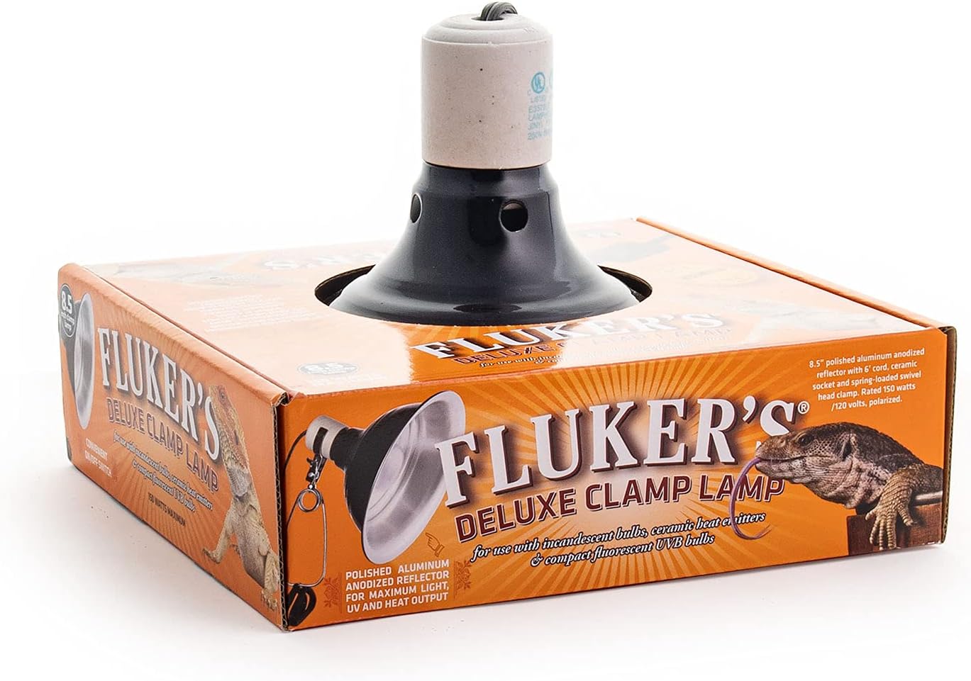 Fluker's Repta-Clamp Lamp, Heavy Duty Clamp Light For Reptile Tanks and Terrariums, UL/CUL Approved, Great for Reptile Basking, 150-Watt Maximum with On/Off Switch, 8.5"