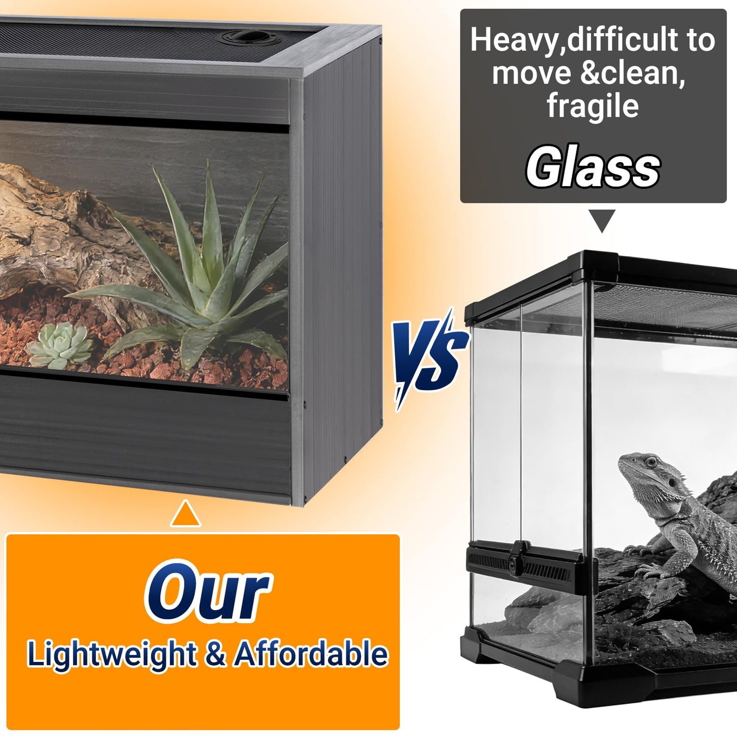 50 Gallon Reptile Enclosure, 36x18x18 Composite PVC Reptile Tank Terrarium, 36" Wide Lightweight Eco Reptile Habitat Lounge for Ball Python Bearded Dragon Gecko Turtle