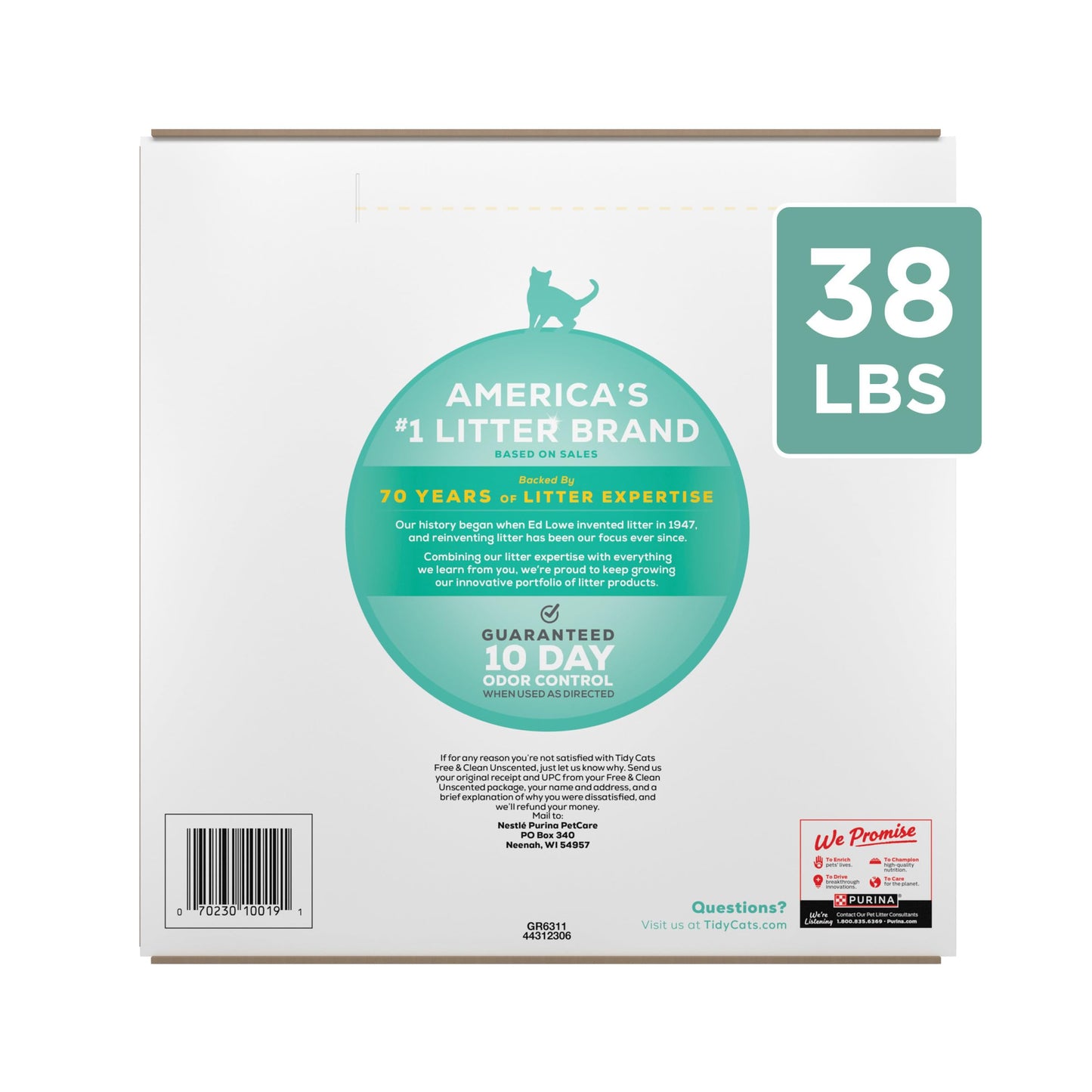 Purina Tidy Cats Free and Clean Unscented Cat Litter - 38 lb. Box