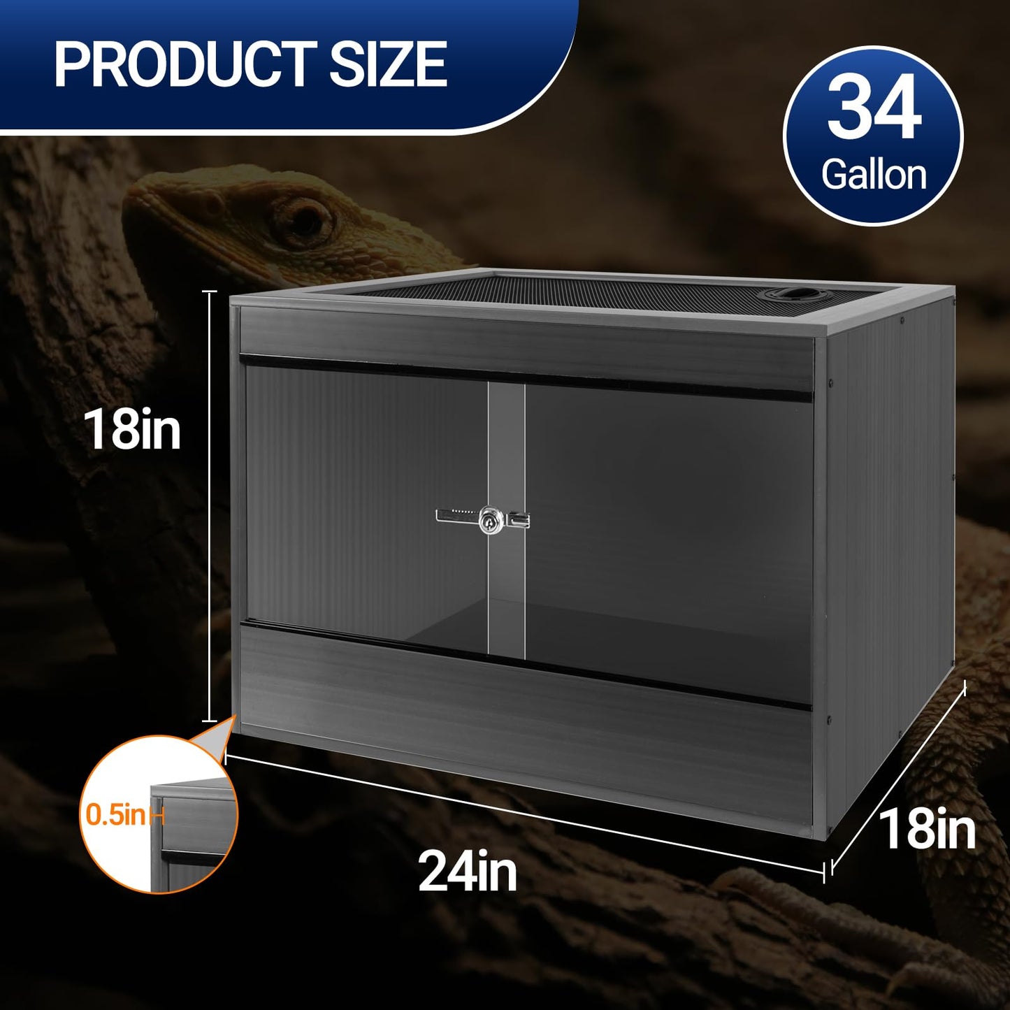 50 Gallon Reptile Enclosure, 36x18x18 Composite PVC Reptile Tank Terrarium, 36" Wide Lightweight Eco Reptile Habitat Lounge for Ball Python Bearded Dragon Gecko Turtle