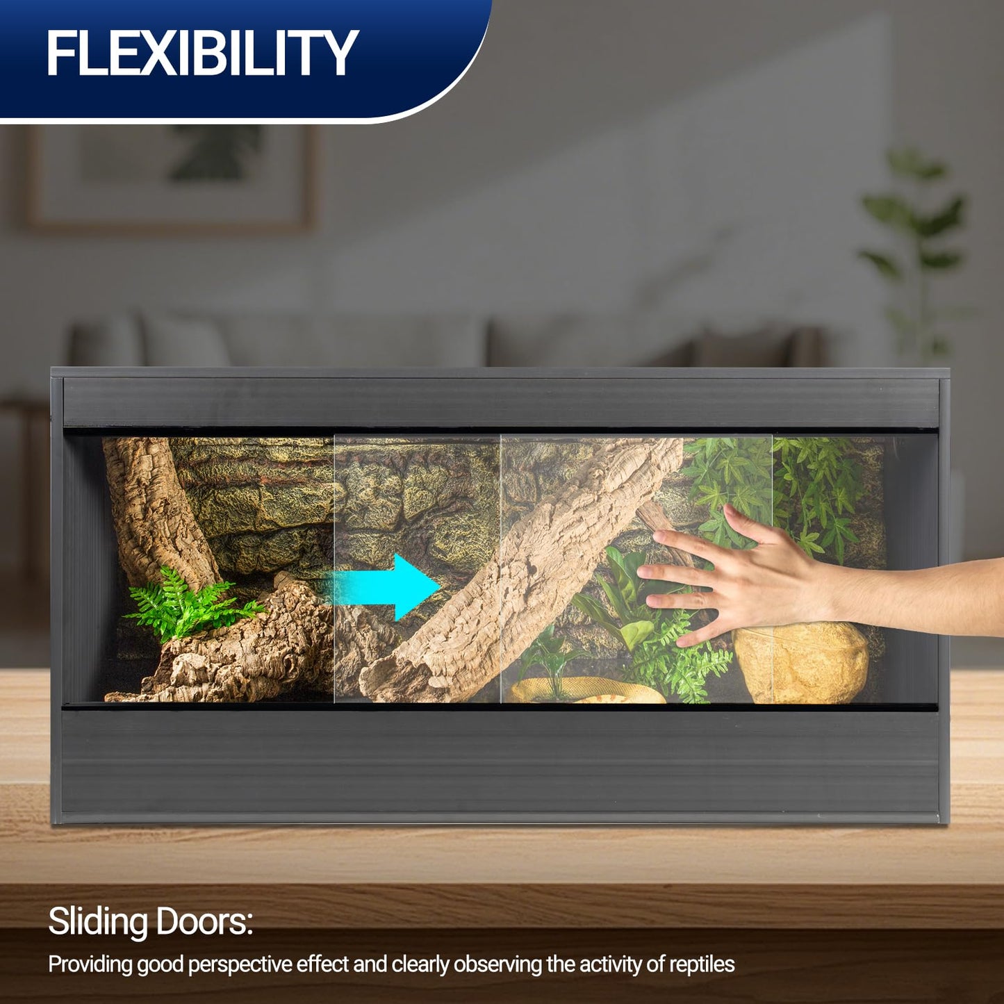 50 Gallon Reptile Enclosure, 36x18x18 Composite PVC Reptile Tank Terrarium, 36" Wide Lightweight Eco Reptile Habitat Lounge for Ball Python Bearded Dragon Gecko Turtle
