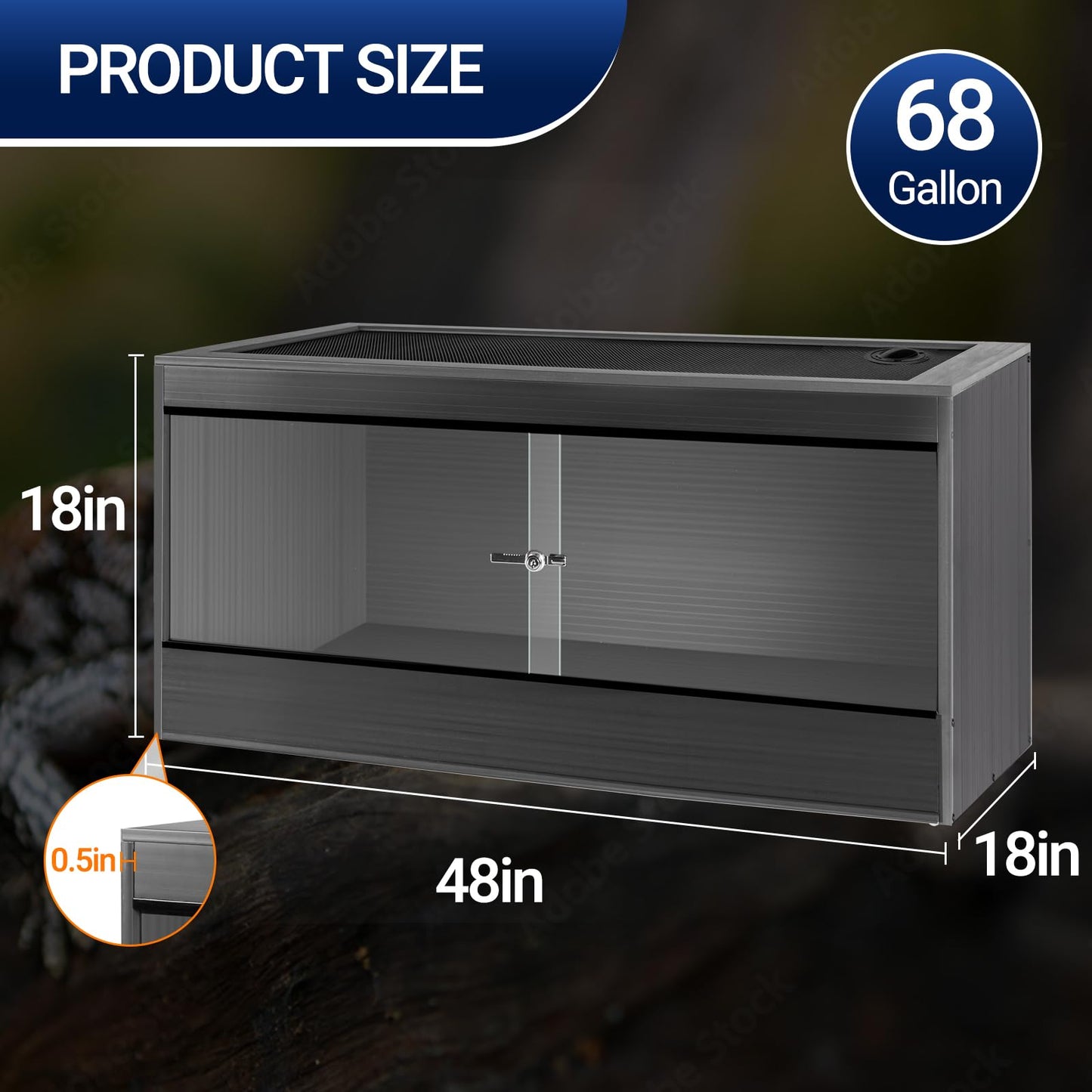50 Gallon Reptile Enclosure, 36x18x18 Composite PVC Reptile Tank Terrarium, 36" Wide Lightweight Eco Reptile Habitat Lounge for Ball Python Bearded Dragon Gecko Turtle