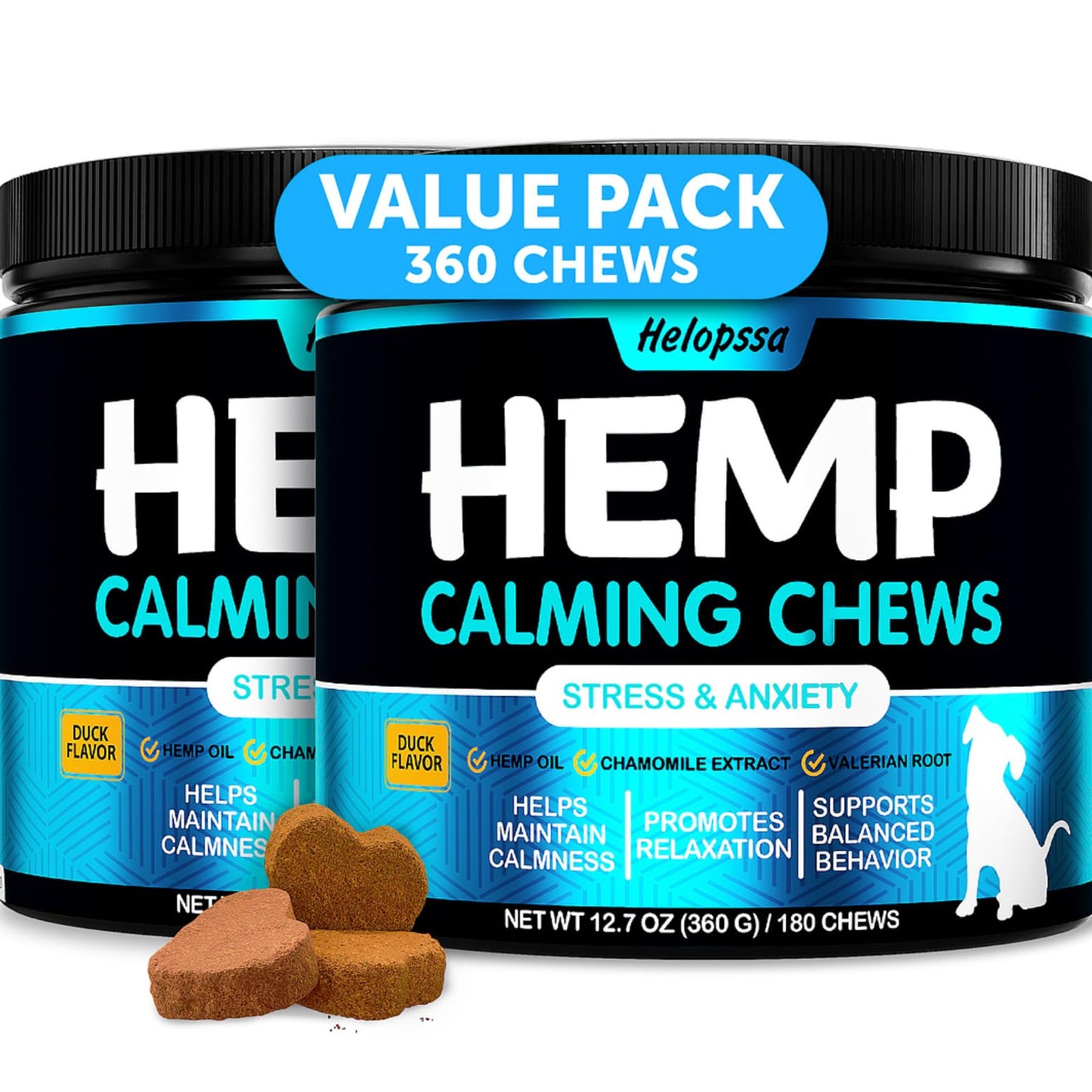 Hemp Calming Chews for Dogs with Anxiety and Stress - 180 Soft Dog Calming Treats - Dog Anxiety Relief - Storms, Fireworks, Thunder, Barking, Separation Aid - Valerian Root - L-Tryptophan - Hemp Oil