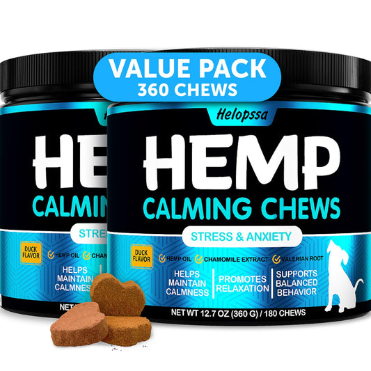 Hemp Calming Chews for Dogs with Anxiety and Stress - 180 Soft Dog Calming Treats - Dog Anxiety Relief - Storms, Fireworks, Thunder, Barking, Separation Aid - Valerian Root - L-Tryptophan - Hemp Oil