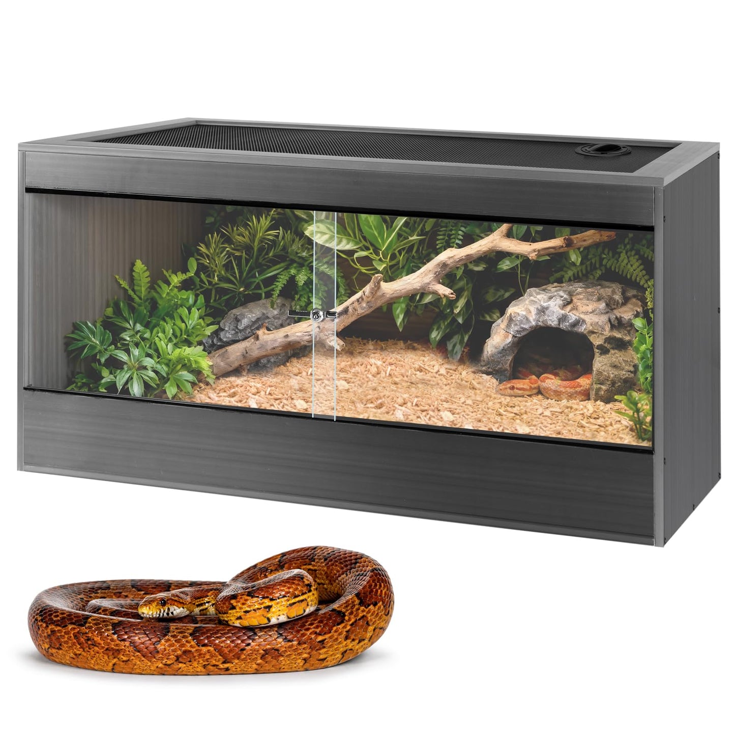50 Gallon Reptile Enclosure, 36x18x18 Composite PVC Reptile Tank Terrarium, 36" Wide Lightweight Eco Reptile Habitat Lounge for Ball Python Bearded Dragon Gecko Turtle