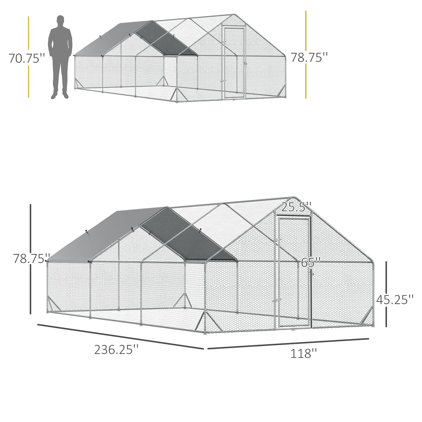 10’ x 20’ x 6.5’ Chicken Coop Cage, Outdoor Hen House w/Cover & Lockable Door